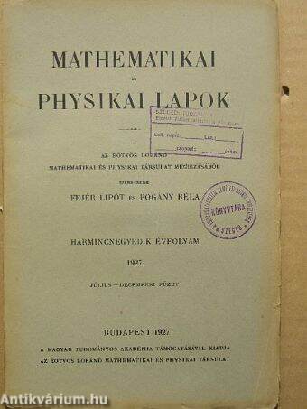 Mathematikai és physikai lapok 1927. július-december