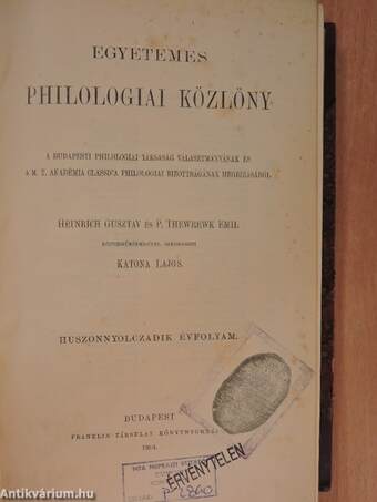 Egyetemes Philologiai Közlöny 1904/1-10.