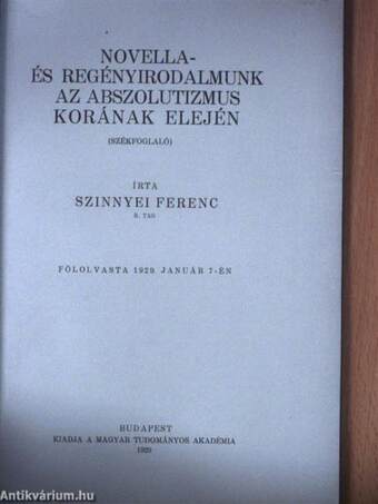 Novella- és regényirodalmunk az abszolutizmus korának elején