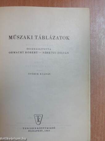 Műszaki táblázatok