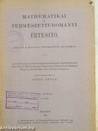 Mathematikai Természettudományi Értesítő 1892.