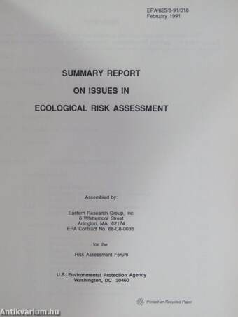 Summary report on issues in ecological risk assessment