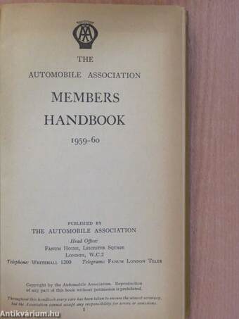 The Automobile Association Members Handbook 1959-60