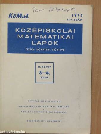 Középiskolai matematikai lapok 1974. november