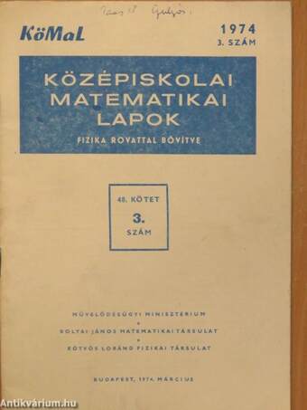 Középiskolai matematikai lapok 1974. március