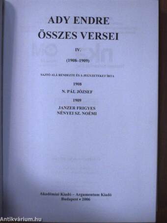 Ady Endre összes versei IV. (töredék)