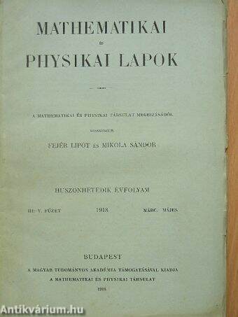 Mathematikai és physikai lapok 1918. márc.-május