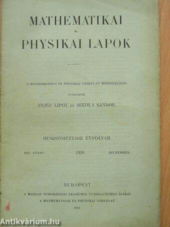 Mathematikai és physikai lapok 1918. deczember