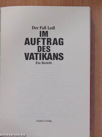 Der Fall Ledl Im Auftrag des Vatikans