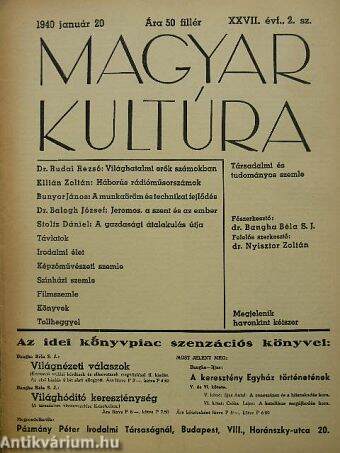 Magyar Kultúra 1940. január 20.
