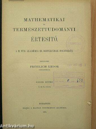 Mathematikai és Természettudományi Értesitő