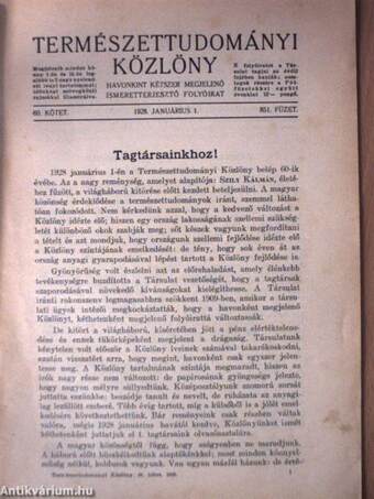 Természettudományi Közlöny 1928. januárius 1.