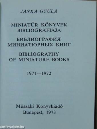 Miniatűr könyvek bibliográfiája 1971-1972 (minikönyv) (számozott)