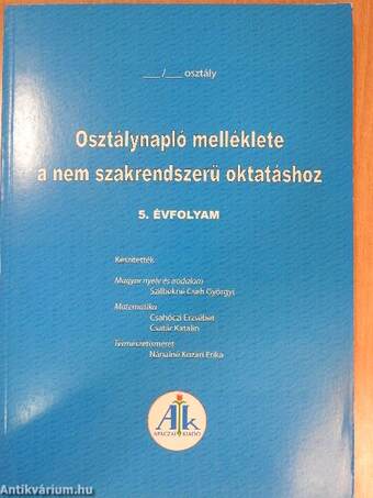 Osztálynapló melléklete a nem szakrendszerű oktatáshoz 5.