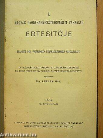 A Magyar Gyógyszerésztudományi Társaság Értesítője 1934