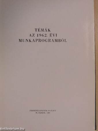 Témák az 1962. évi munkaprogramból