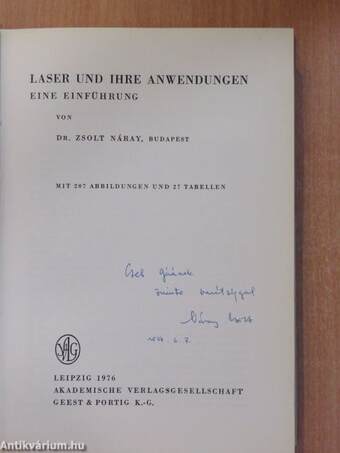 Laser und Ihre Anwendungen (dedikált példány)