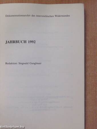 Dokumentationsarchiv des österreichischen Widerstandes Jahrbuch 1992