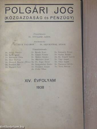 Polgári Jog (Közgazdaság és Pénzügy) 1938. (nem teljes évfolyam)