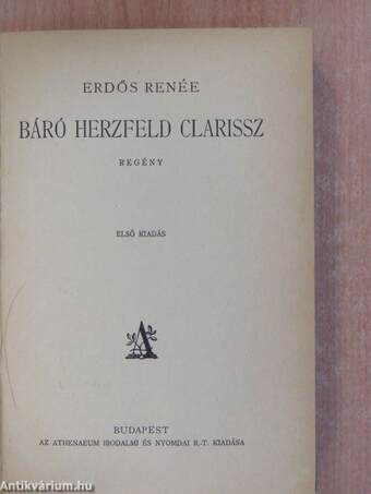 Báró Herzfeld Clarissz (aláírt példány)