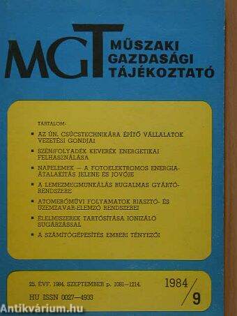 Műszaki-gazdasági tájékoztató 1984. szeptember