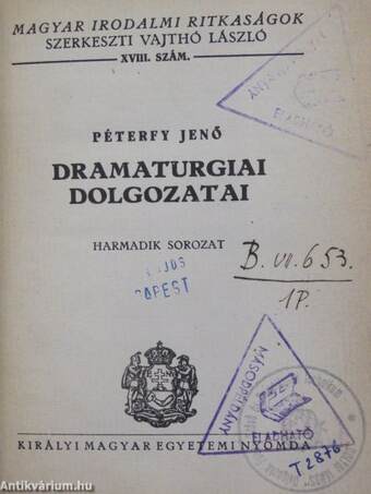 Péterfy Jenő dramaturgiai dolgozatai
