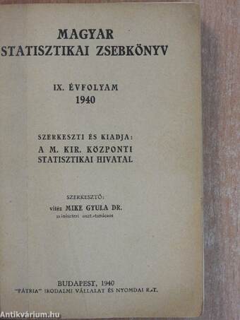 Magyar statisztikai zsebkönyv 1940.