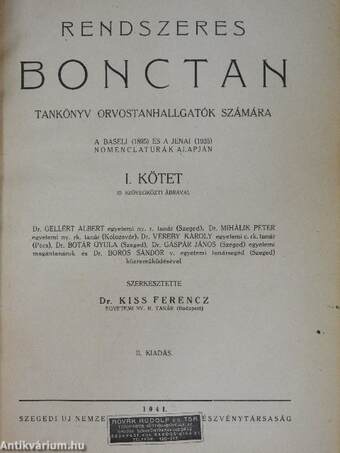 Rendszeres bonctan I-II.