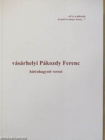 vásárhelyi Pákozdy Ferenc hátrahagyott versei