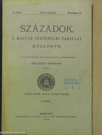 Századok 1886. deczember 15.