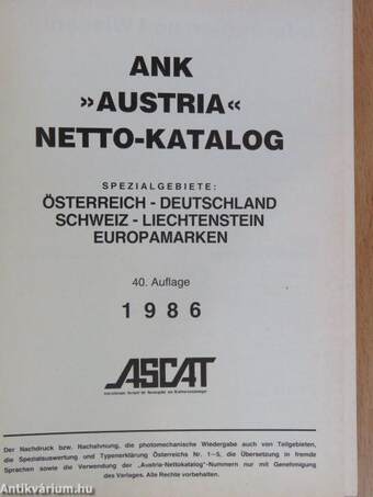 ANK »Austria« Netto - Katalog 1986.