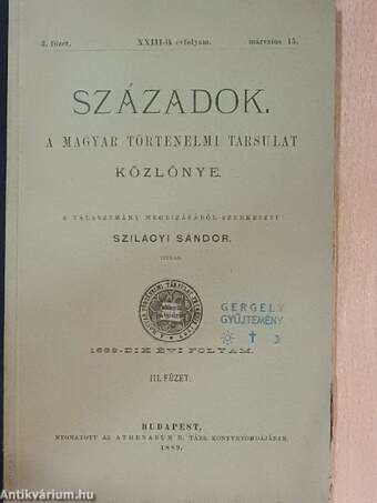 Századok 1889. márczius 15.