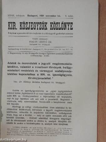 Kir. Közjegyzők Közlönye 1929. november hó