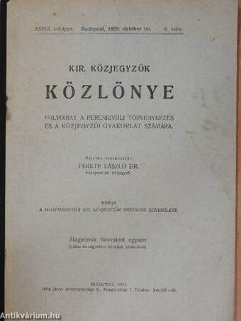 Kir. Közjegyzők Közlönye 1929. október hó