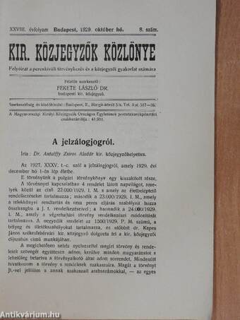 Kir. Közjegyzők Közlönye 1929. október hó