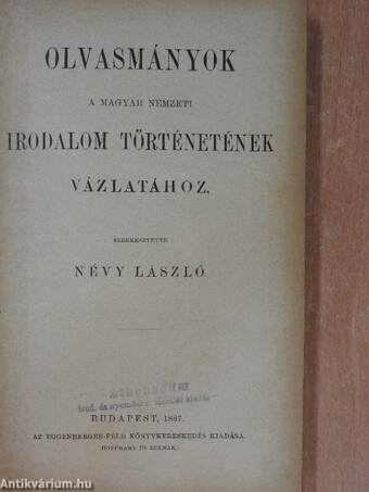 Olvasmányok a magyar nemzeti irodalom történetének vázlatához