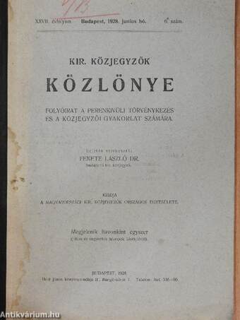 Kir. Közjegyzők Közlönye 1928. junius hó