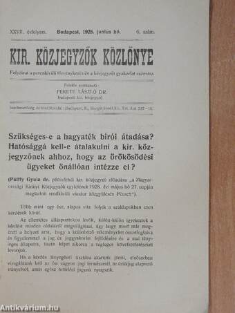 Kir. Közjegyzők Közlönye 1928. junius hó