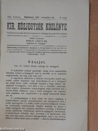 Kir. Közjegyzők Közlönye 1931. november hó