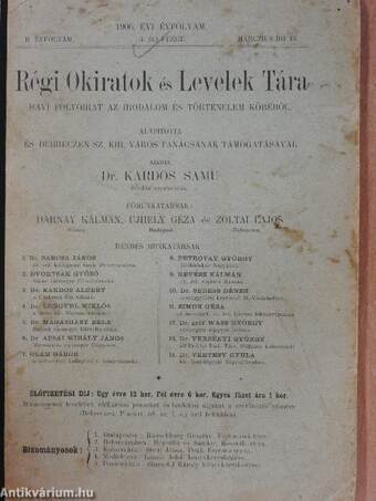 Régi Okiratok és Levelek Tára 1906. márczius hó 15.