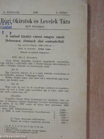 Régi Okiratok és Levelek Tára 1906. márczius hó 15.