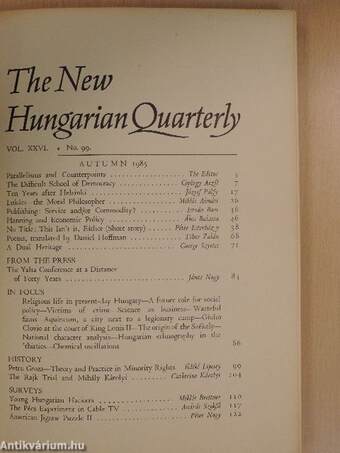 The New Hungarian Quarterly Autumn 1985.