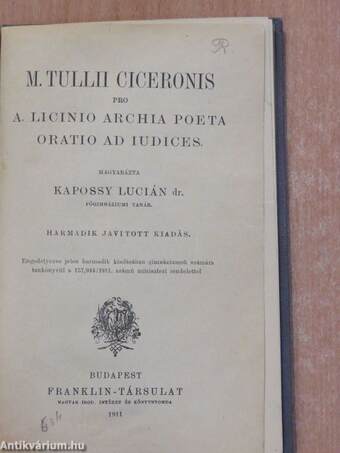 M. Tullii Ciceronis pro a. licinio archia poeta oratio ad iudices