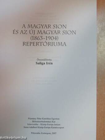 A Magyar Sion és az Új Magyar Sion (1863-1904) repertóriuma