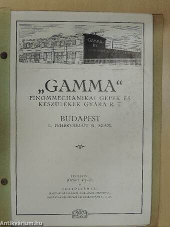 "Gamma" Finommechanikai Gépek és Készülékek Gyára R. T. Budapest