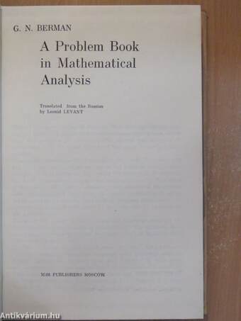 A Problem Book in Mathematical Analysis