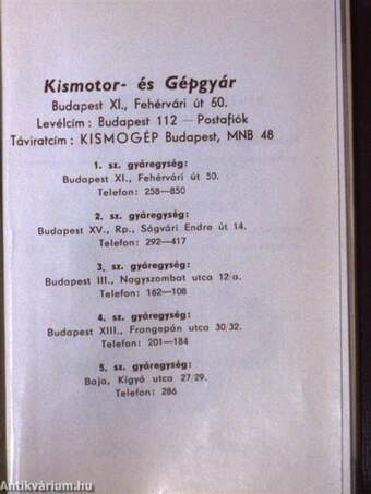 Kismotor- és Gépgyár 1965. évi naptára