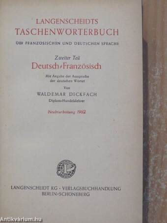 Langenscheidts Taschenwörterbuch der französischen und deutschen Sprache II.