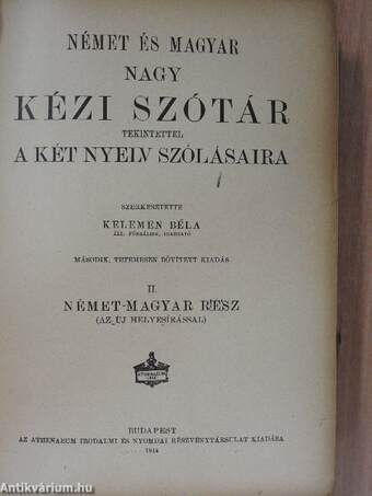 Magyar-német és német-magyar nagy kézi szótár I-II. (rossz állapotú)