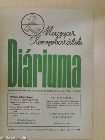Magyar Könyvbarátok Diáriuma 1939. június-július
